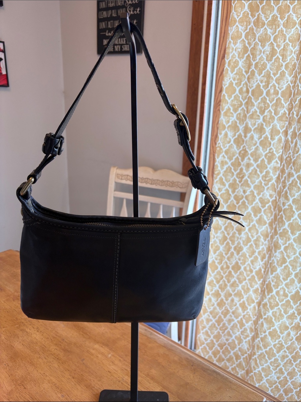 Coach 2007 Bleecker Black Leather Shoulder bag with tattersall lining
